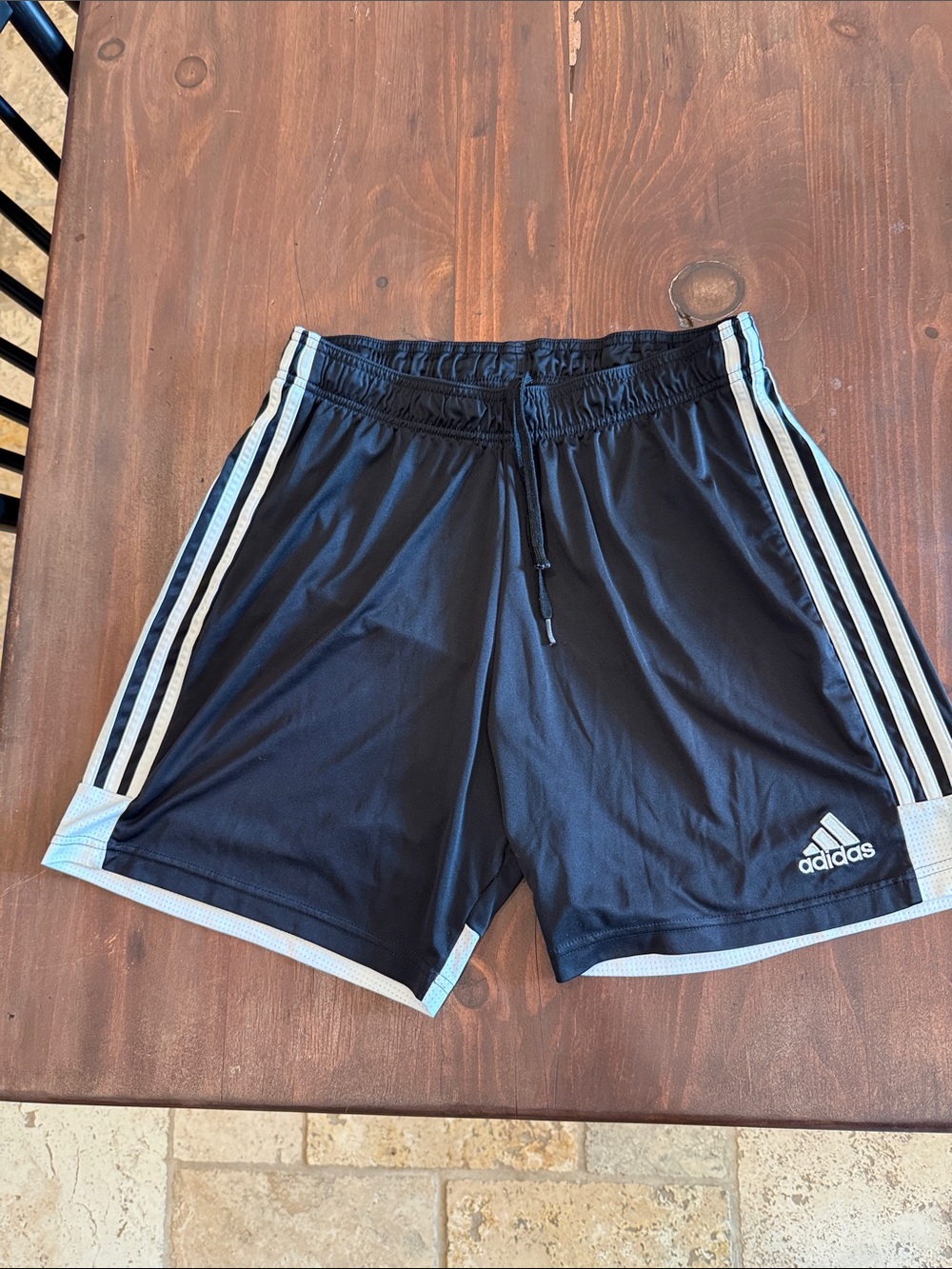 adidas Black Athletic Shorts with White Stripes